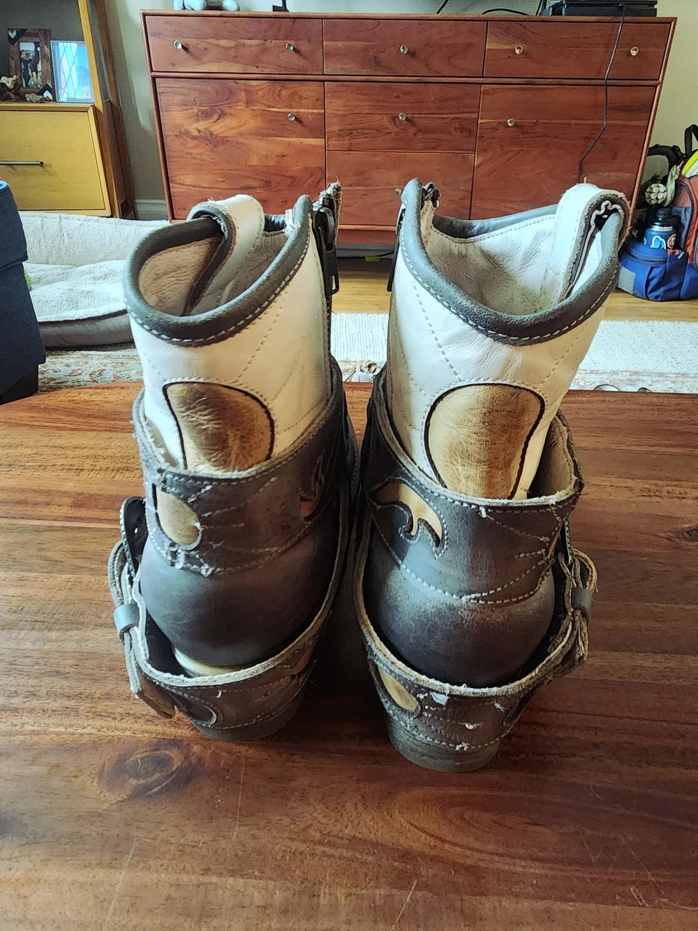 freebird Tash Three-Tone Blue, Brown and Cream Leather Western Ankle Boots